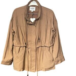 EVIDNT jacket brown lightweight drawstring waist high neck pockets size Medium
